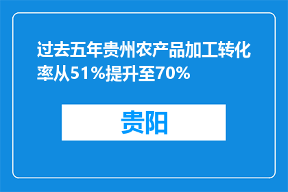 过去五年贵州农产品加工转化率从51%提升至70%